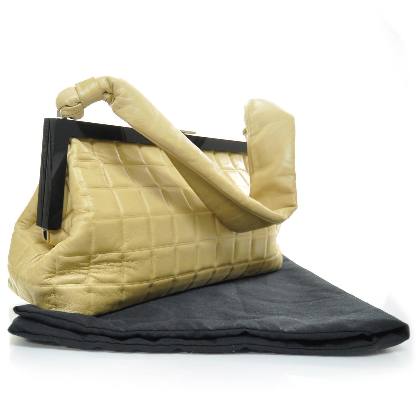 Lambskin Chocolate Bar Quilted Frame Bag Beige