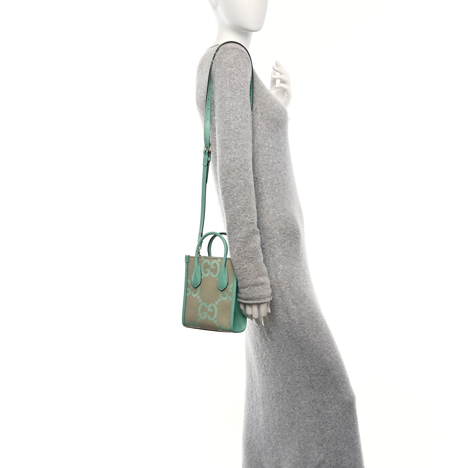 Gucci Monogram Jumbo GG Textured Dollar Calfskin Mini Tote Bag Pepperlight Mint 2 of 7