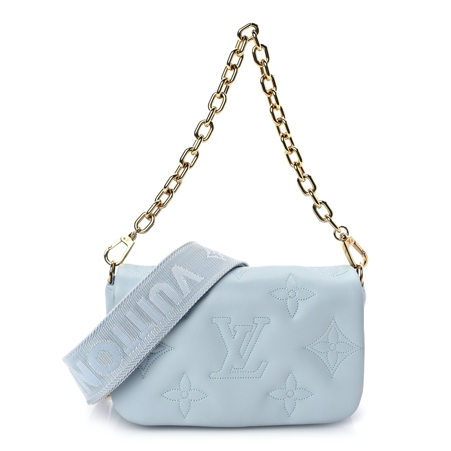 Louis Vuitton Calfskin Bubblegram Wallet On Strap Ice Blue 1 of 8