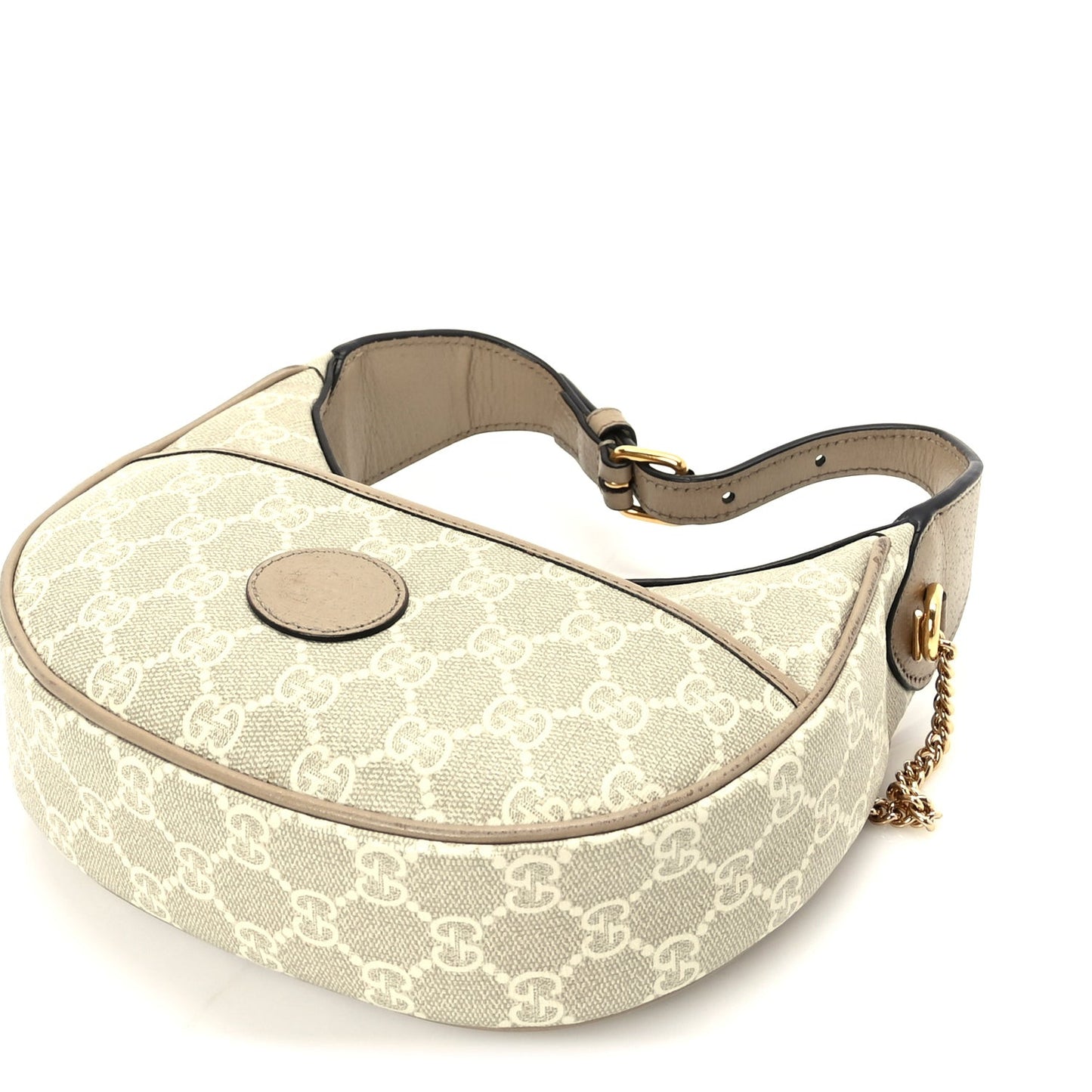 GG Supreme Monogram Textured Dollar Calfskin Mini Retro Interlocking G Half Moon Bag Beige Mystic White Oatmeal