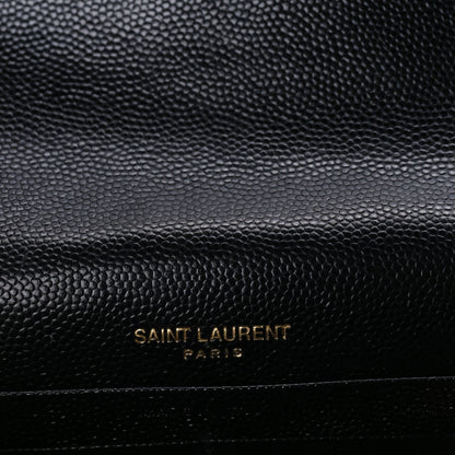 Saint Laurent Grain De Poudre Matelasse Chevron Monogram Envelope Chain Wallet Black 4 of 8