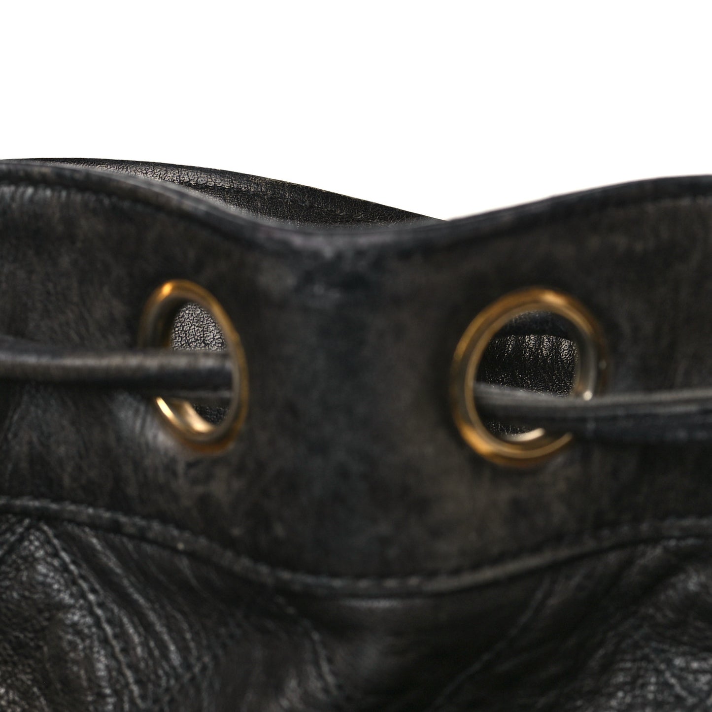Lambskin Diamond Stitched CC Drawstring Shoulder Bag Black