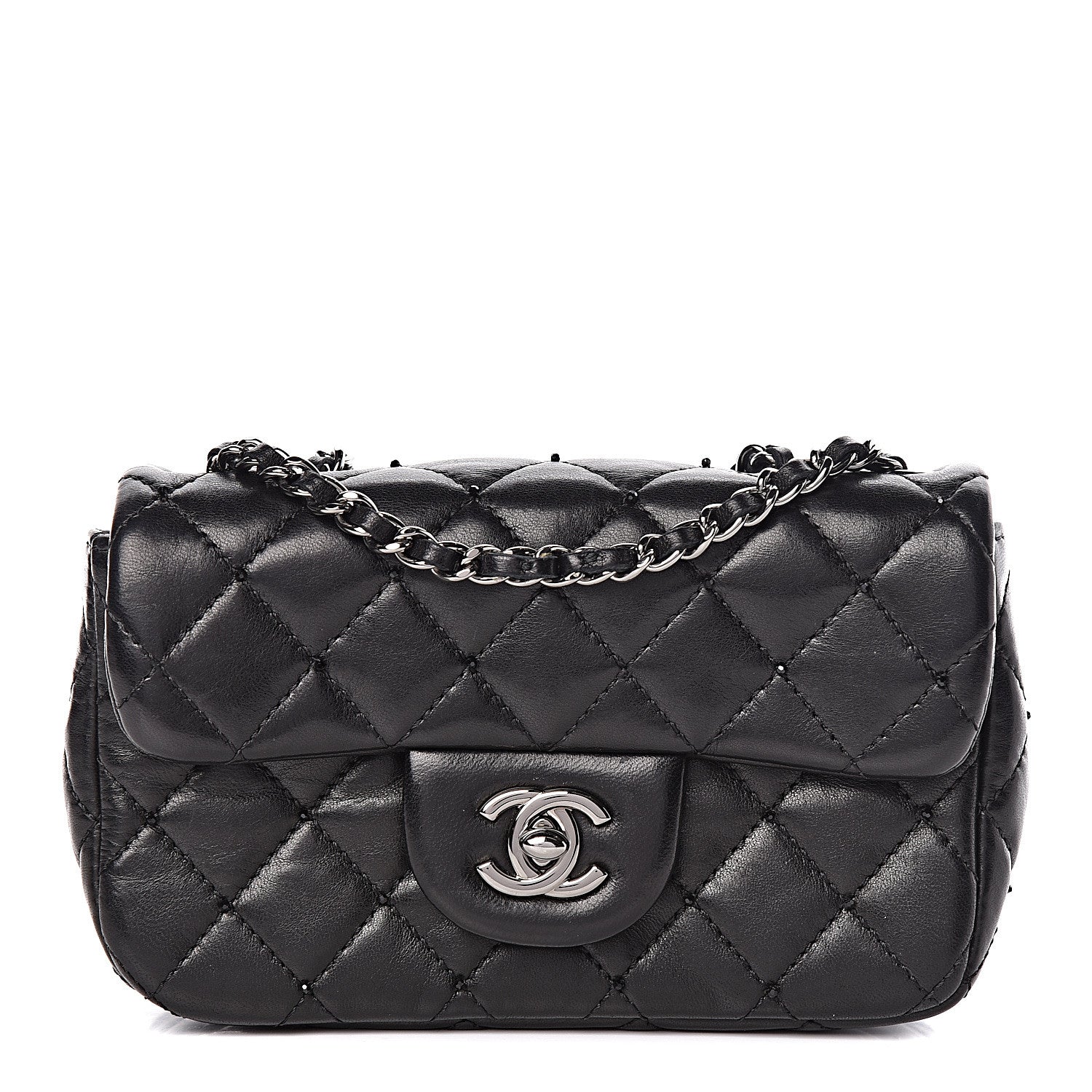 Chanel Lambskin Beaded Quilted Extra Mini Square Flap Black 1 of 15
