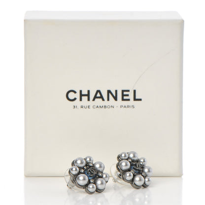 Chanel Pearl Crystal CC Earrings Ruthenium 6 of 6