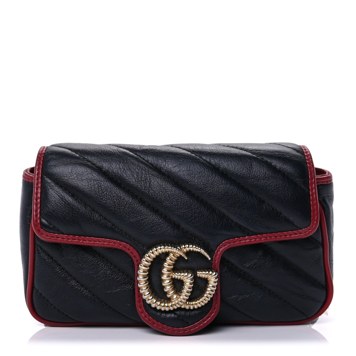 Gucci Vintage Effect Calfskin Matelasse Diagonal Super Mini Torchon GG Marmont Shoulder Bag Black Romantic Cherry Black Romantic Cherry 1 of 7