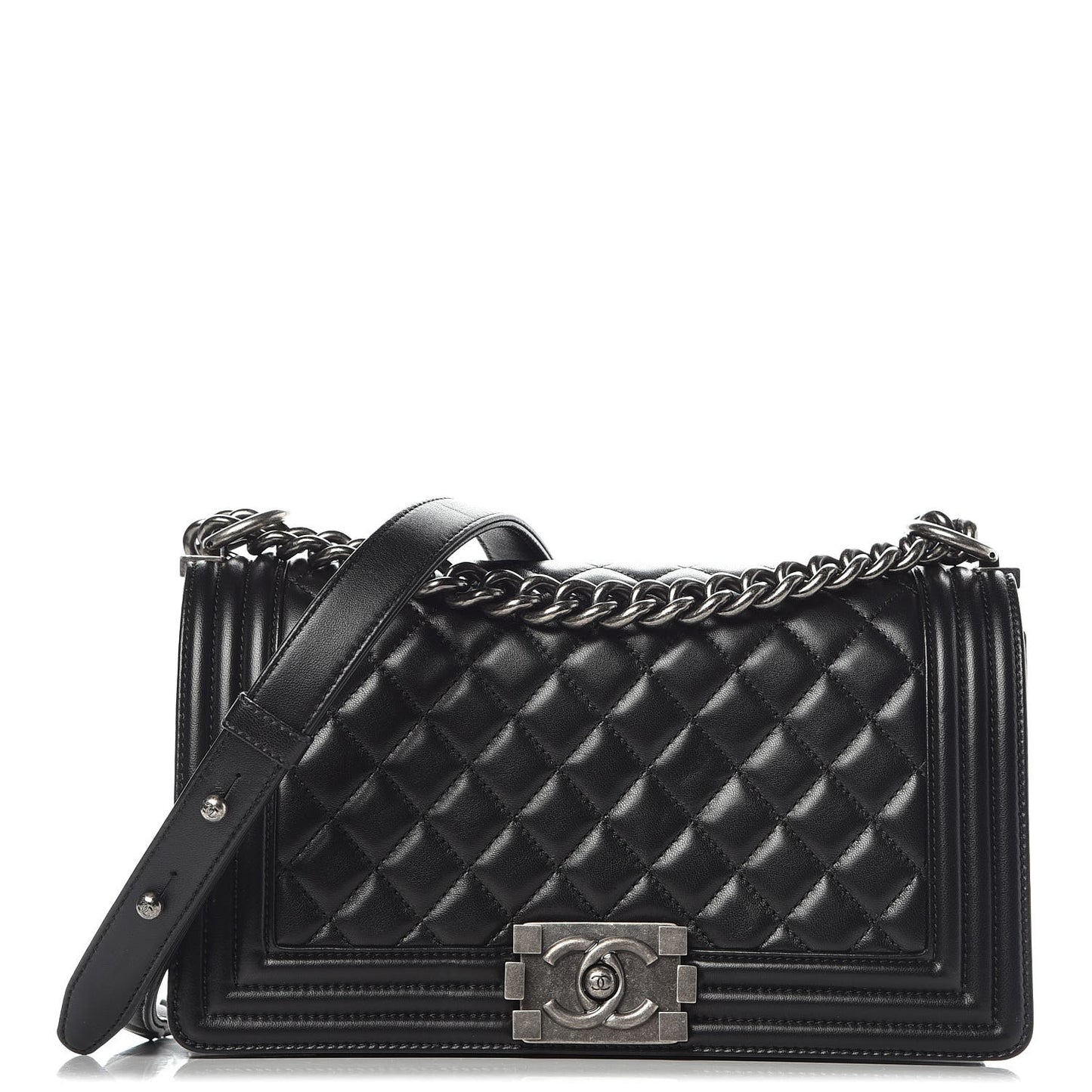 Lambskin Quilted Medium Boy Flap Black