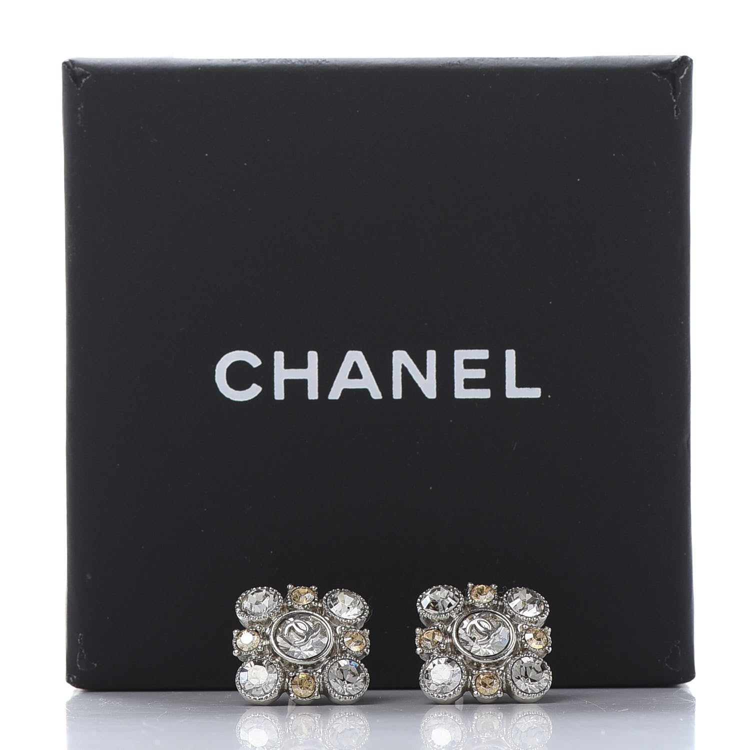 Chanel Crystal CC Flower Earrings Silver 5 of 5