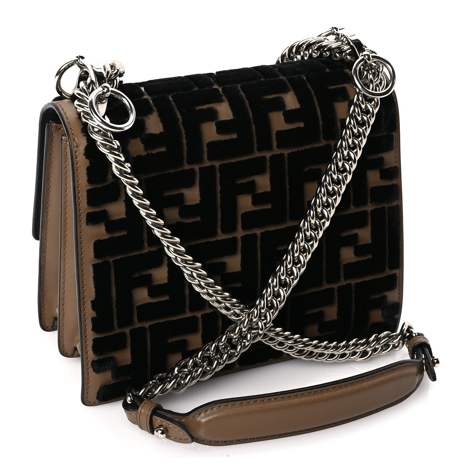 Fendi Vitello Liberty Velvet FF Small Kan I Shoulder Bag Brown Black 2 of 8