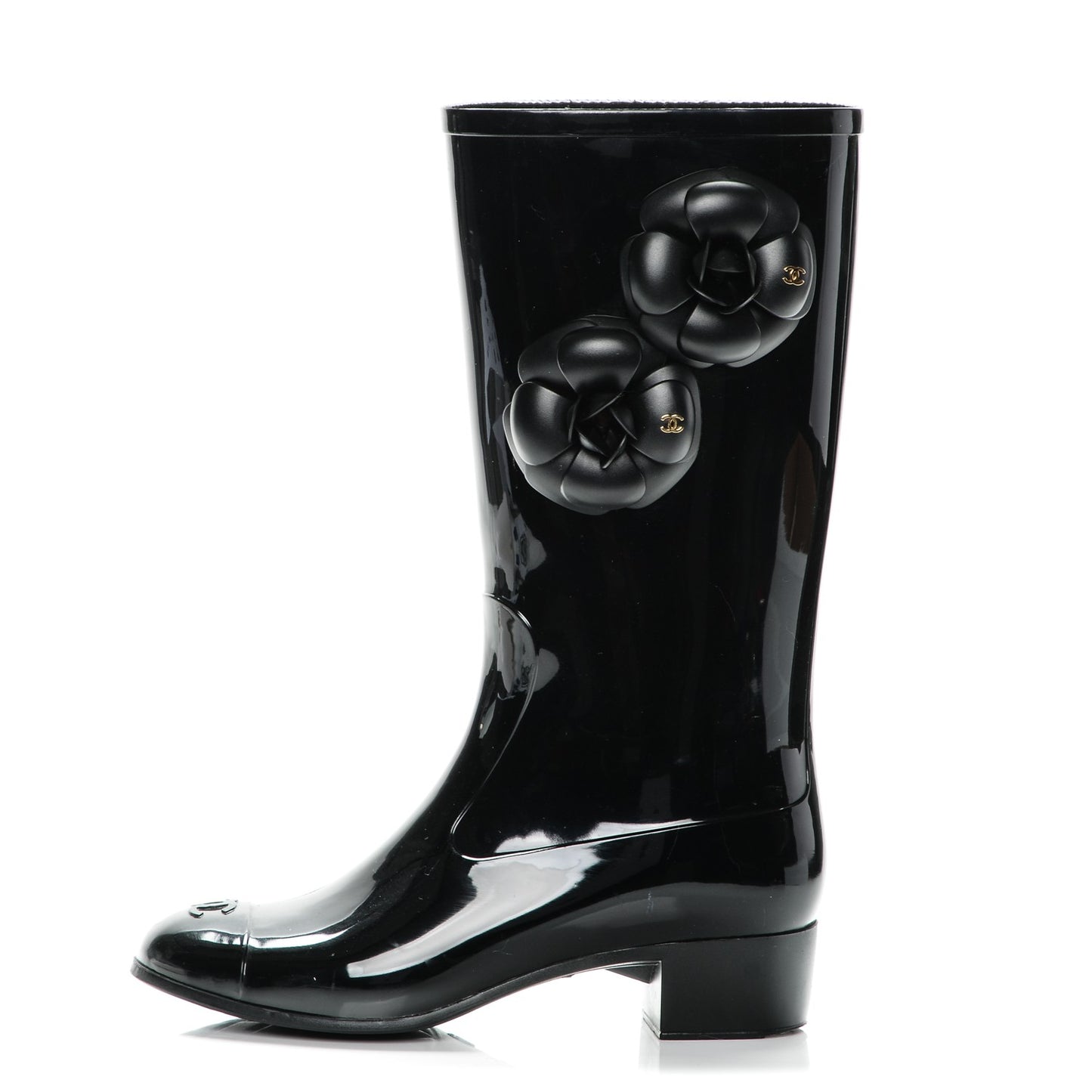 Rubber Camellia Rain Boots 37 Black