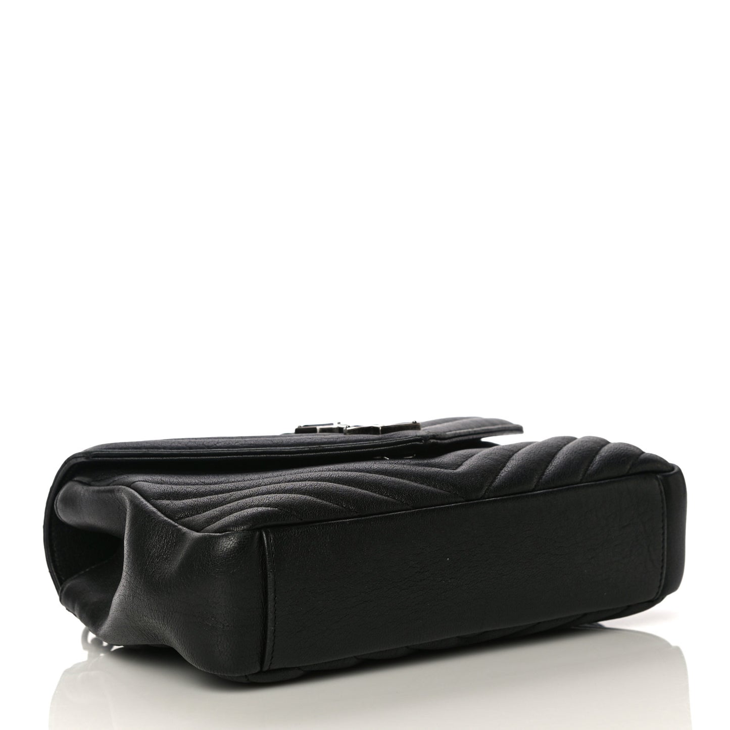 Sheepskin Matelasse Chevron Monogram Medium College Bag Black