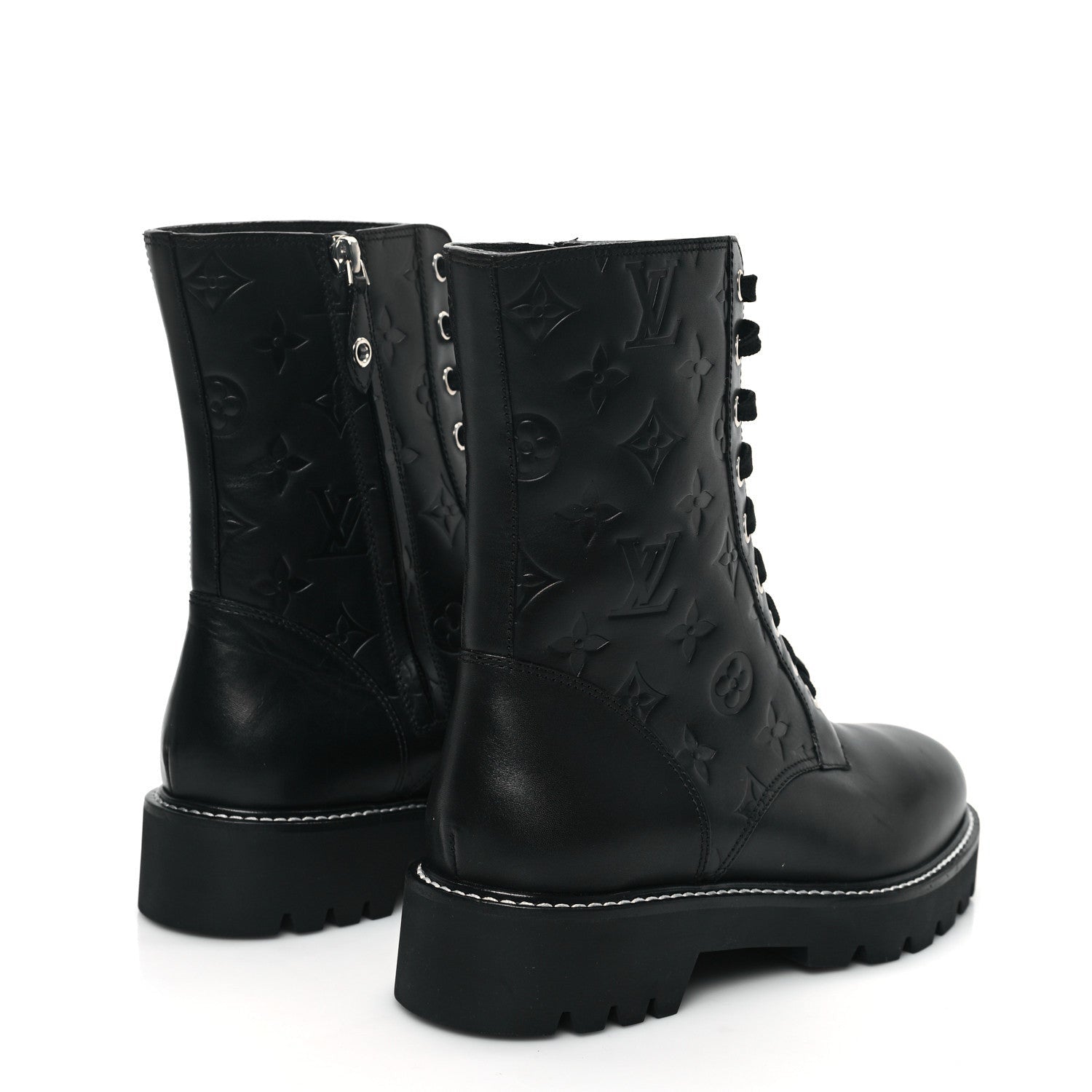 Louis Vuitton Calfskin Monogram Territory Flat Ranger Boots Black 5 of 7