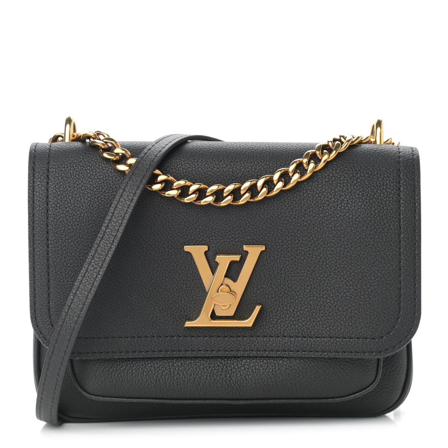 Grained Calfskin Lockme Chain Bag Black