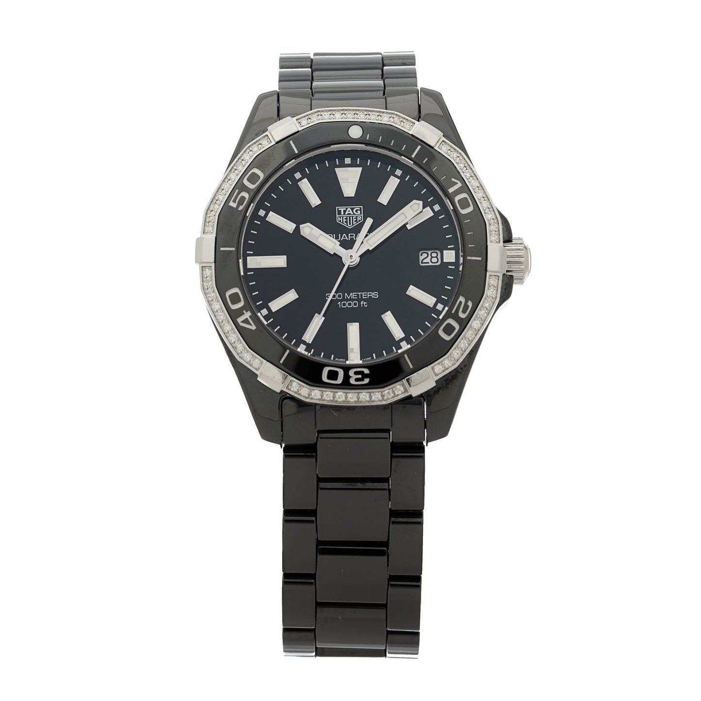 Ceramic Diamond Bezel 35mm Aquaracer Lady Quartz Watch Black WAY1395