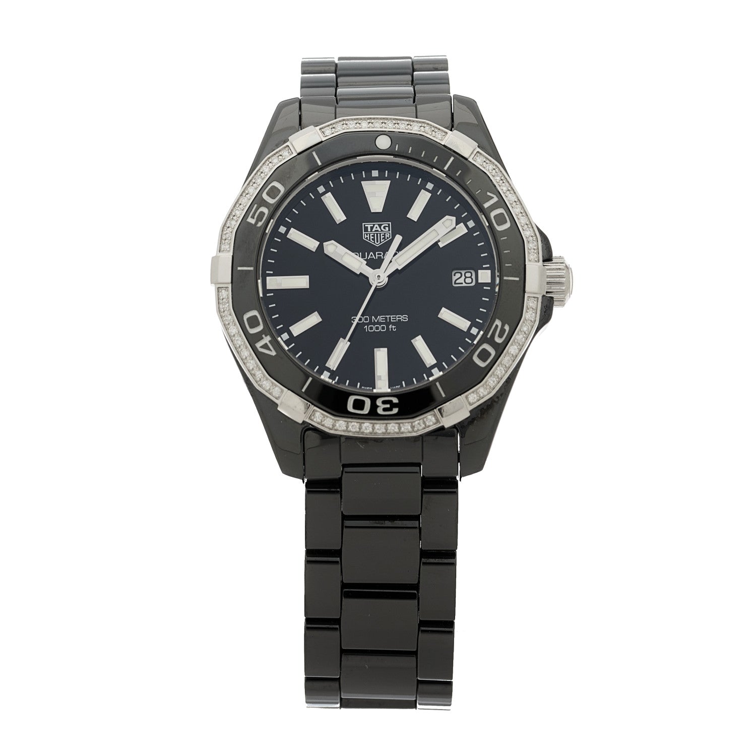 Tag Heuer Ceramic Diamond Bezel 35mm Aquaracer Lady Quartz Watch Black WAY1395 1 of 5