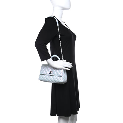 Chanel Iridescent Caviar Quilted Mini Coco Handle Flap Light Blue 2 of 9
