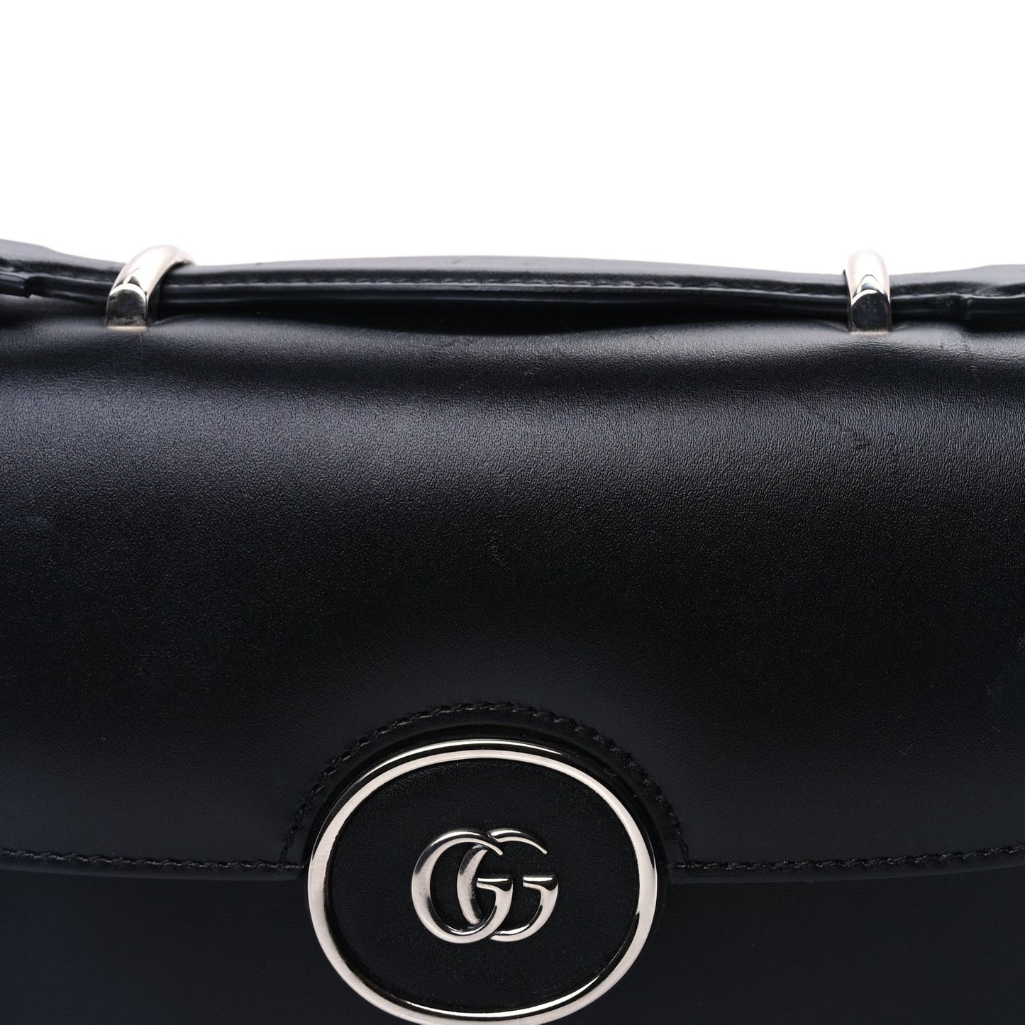 Senna Calfskin Petite GG Top Handle Shoulder Bag Black