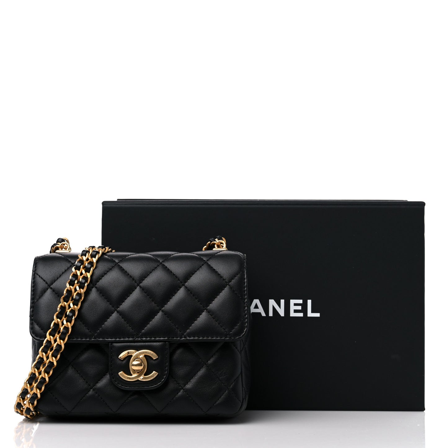 Lambskin Enamel Quilted Mini Flap Black