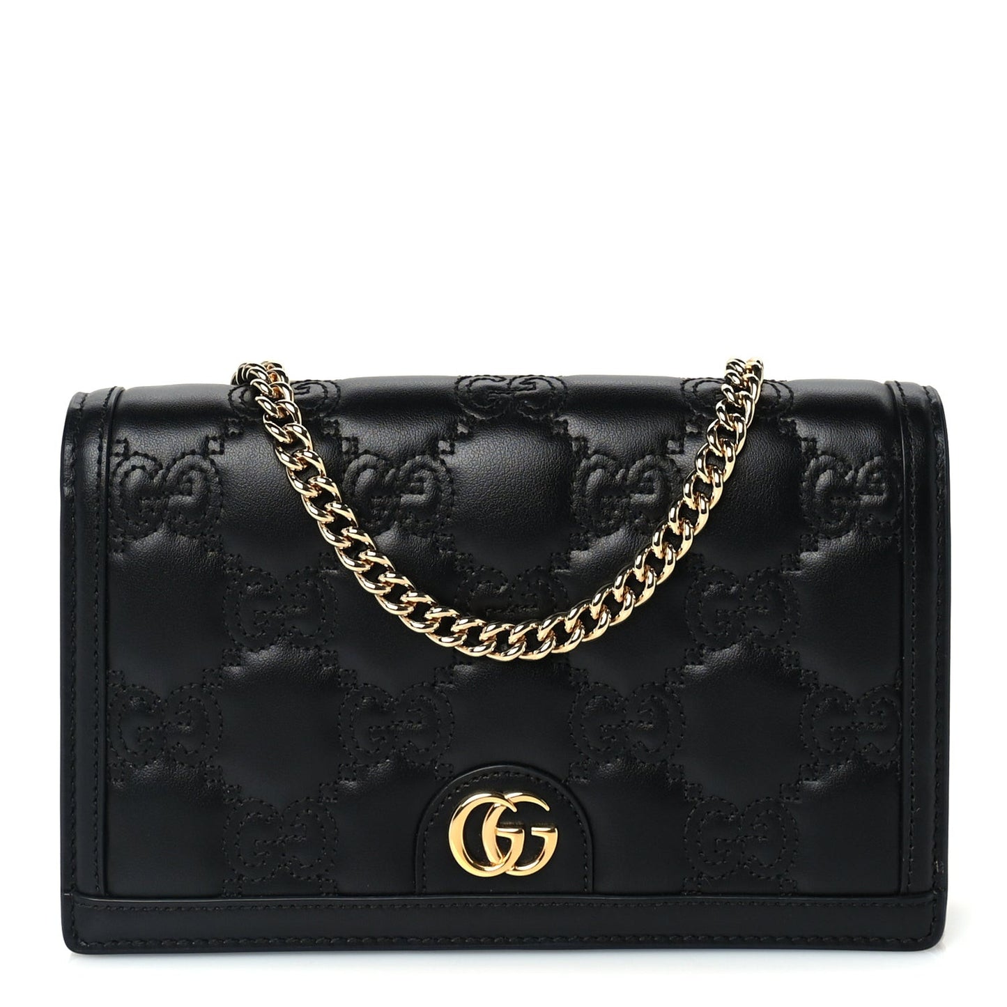 Calfskin GG Matelasse Chain Wallet  Black