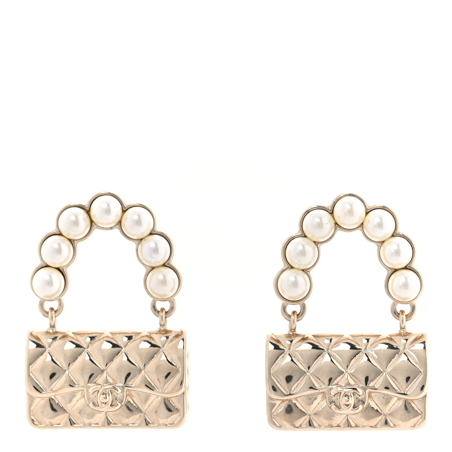 Chanel Pearl Quilted CC Flap Bag Earrings Gold 1 of 6