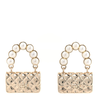 Chanel Pearl Quilted CC Flap Bag Earrings Gold 1 of 6