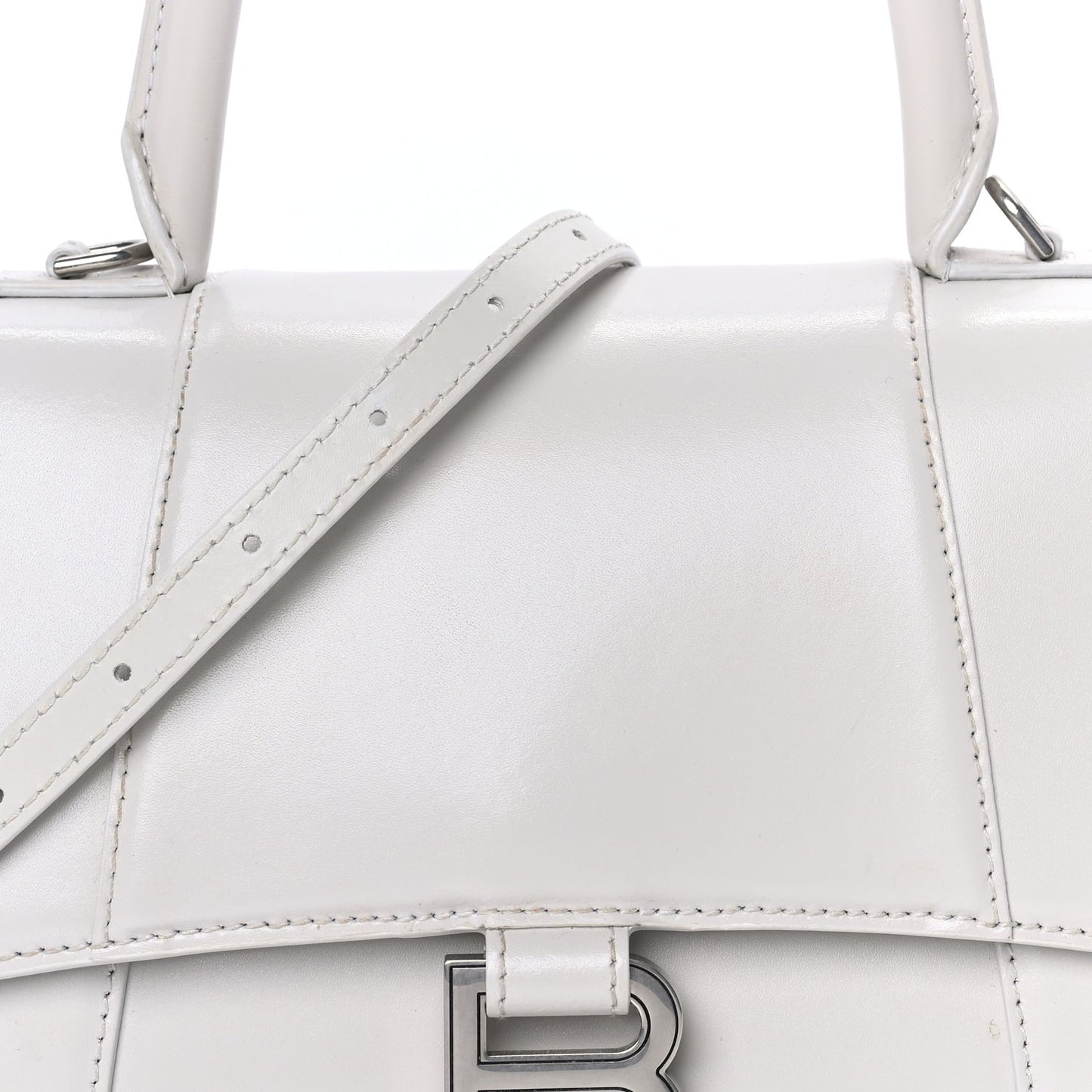 Shiny Box Calfskin Tonal B Small Hourglass Top Handle Bag  White