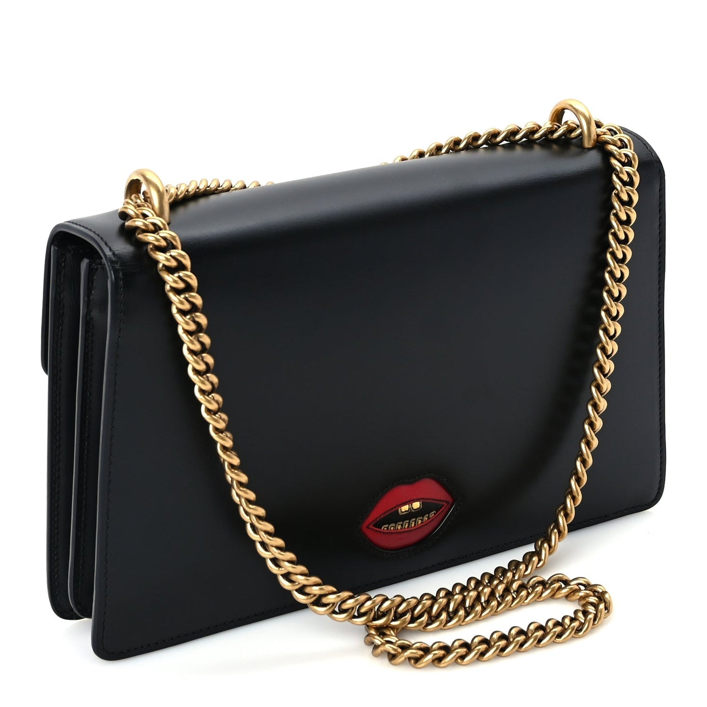 Knight Calfskin Malaga Kid Heart Medium GG Marmont Chain Handle Bag Black Hibiscus Red Multicolor