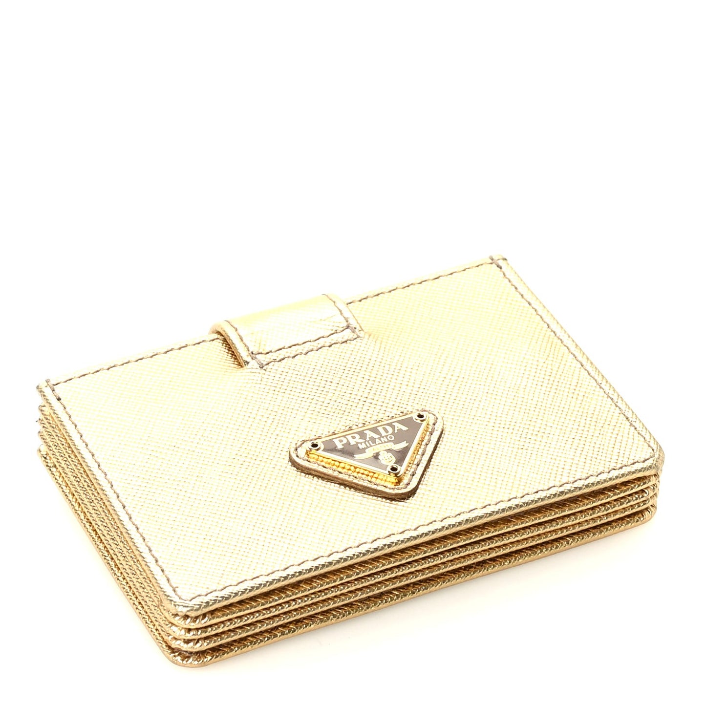 Saffiano Oro Gusseted Card Holder Platino