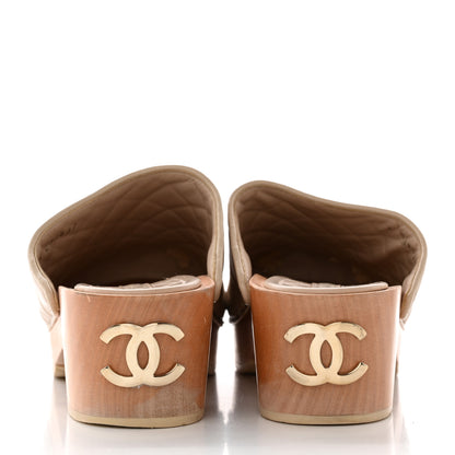 Chanel Lambskin Quilted CC Clogs 38 Beige 5 of 12