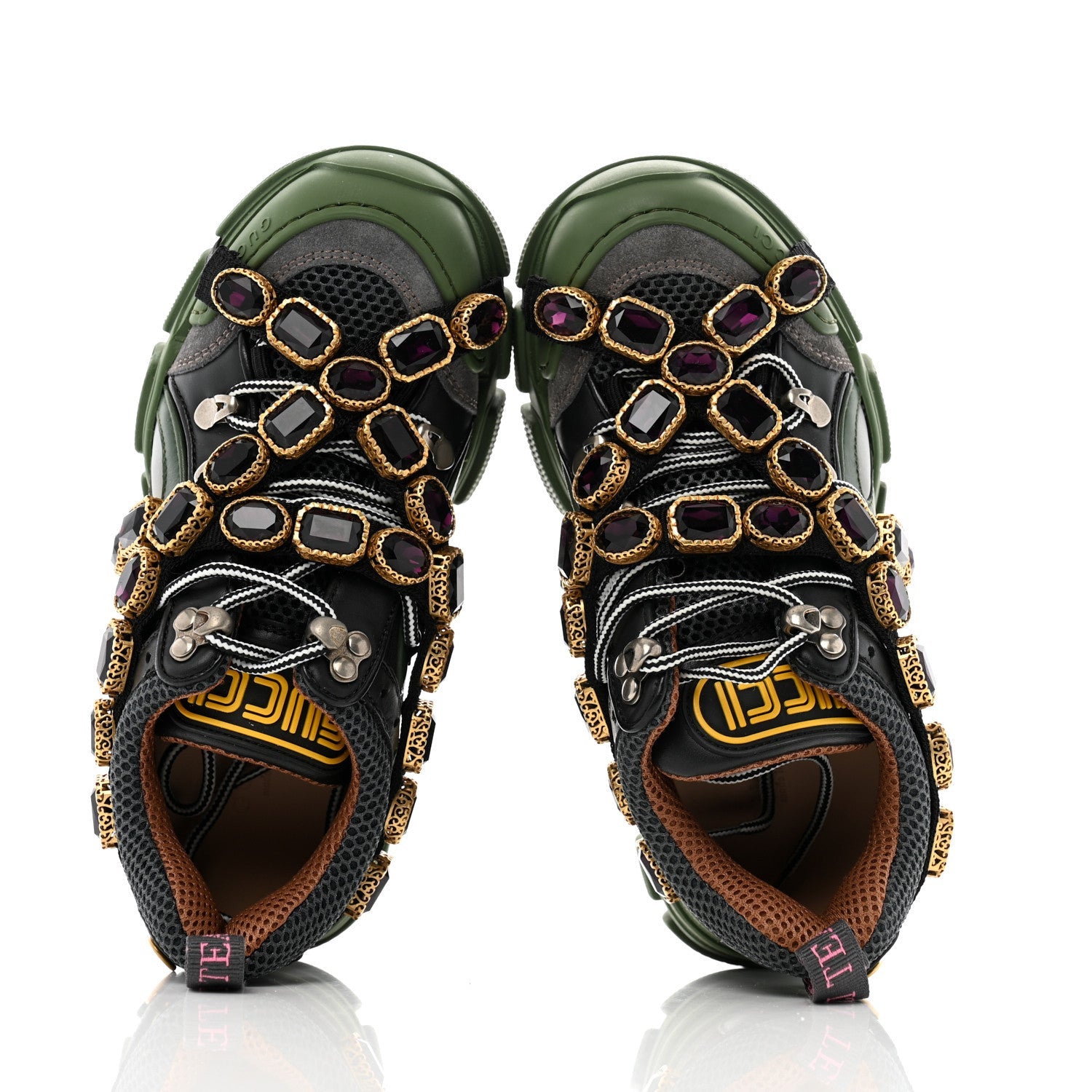 Gucci X SEGA Mesh Suede Calfskin Removable Crystals Flashtrek Sneakers 35.5 Loess Black Olive Green 2 of 7