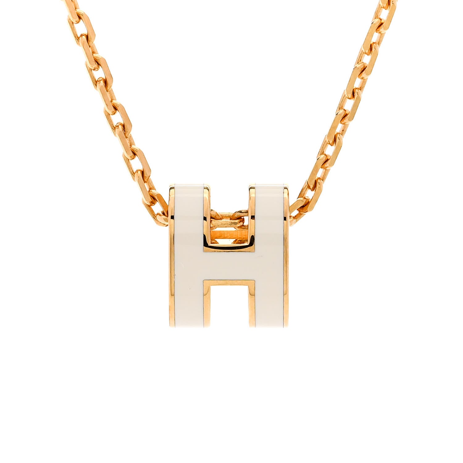 Hermes Lacquered Gold Mini Pop H Pendant Necklace White 4 of 8