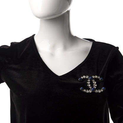 Chanel Strass Crystal CC Brooch Gold Blue 2 of 5