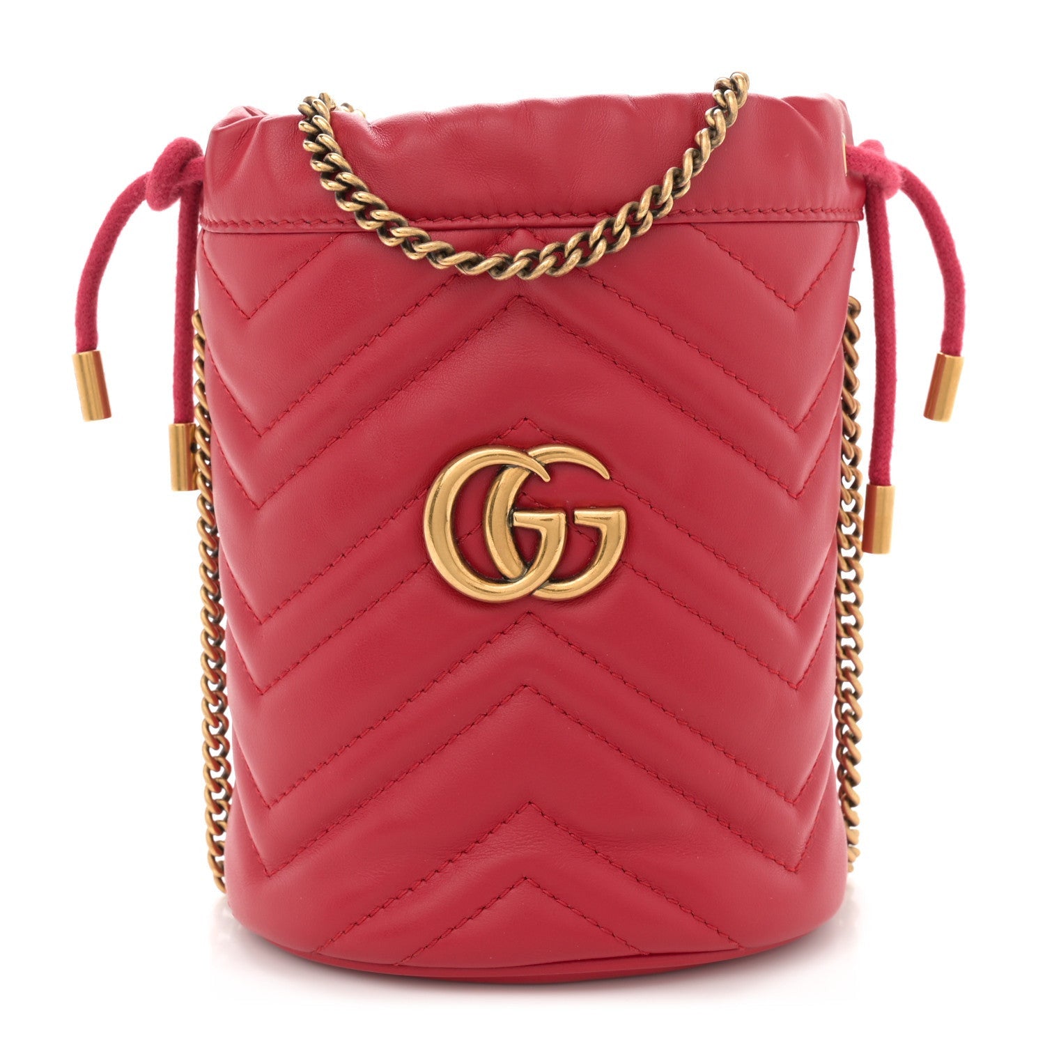 Gucci Calfskin Matelasse Mini GG Marmont 2.0 Bucket Bag Hibiscus Red 1 of 7