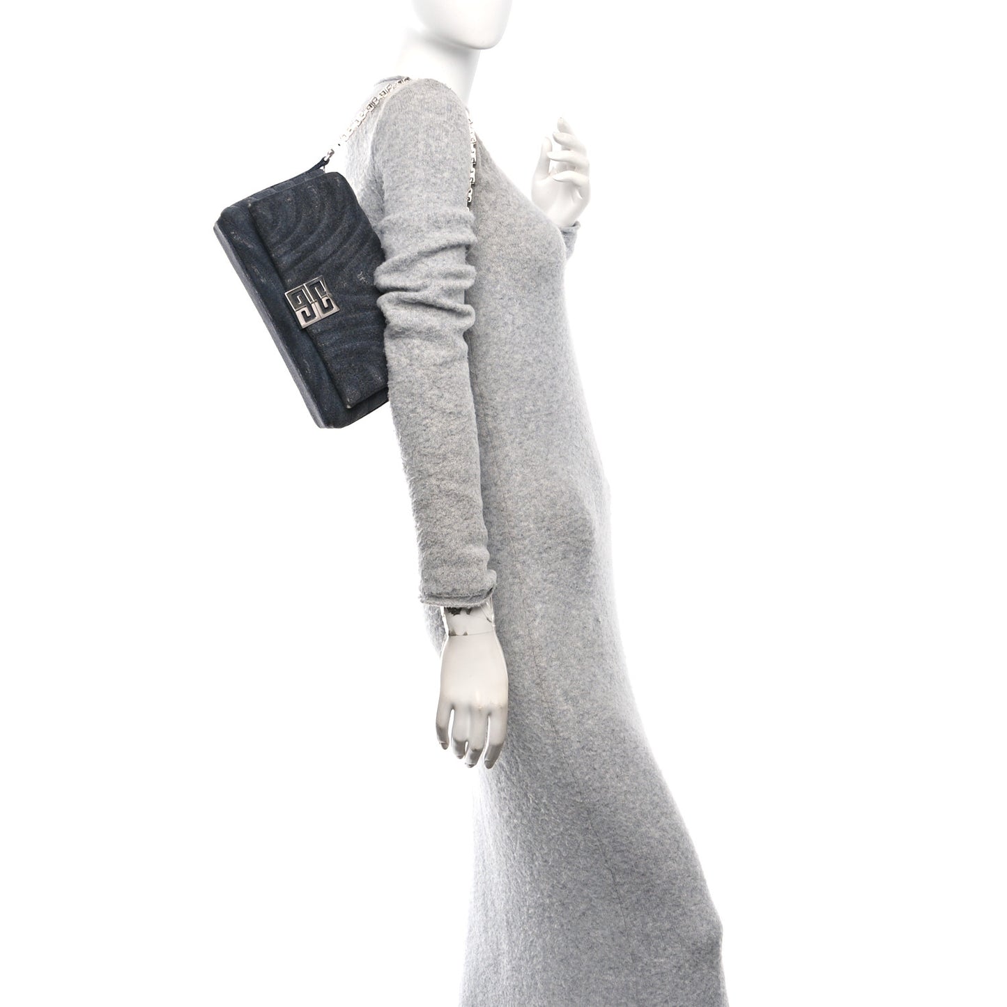 Distressed Denim Quilted Small 4G Shoulder Bag Black