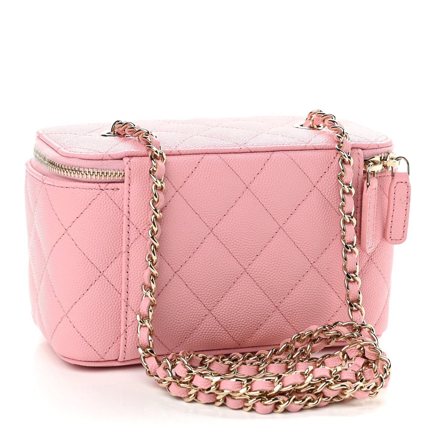 Caviar Quilted Small Vanity Case With Chain Pink