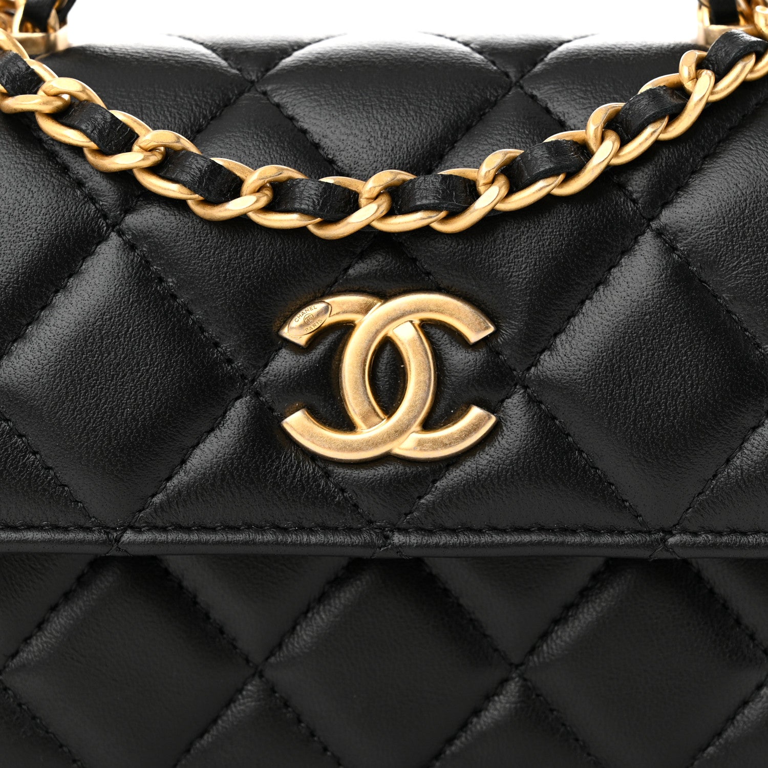 Chanel Lambskin Quilted Chain Top Handle Clutch With Chain Black 9 of 14