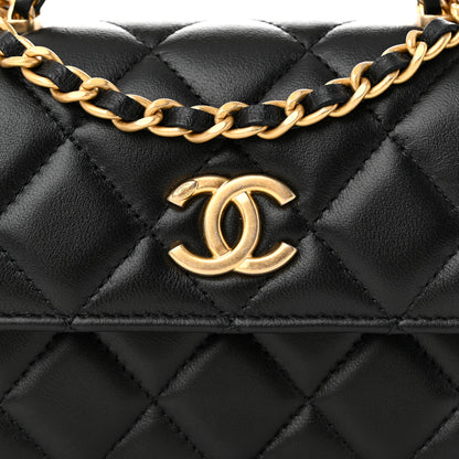 Chanel Lambskin Quilted Chain Top Handle Clutch With Chain Black 9 of 14