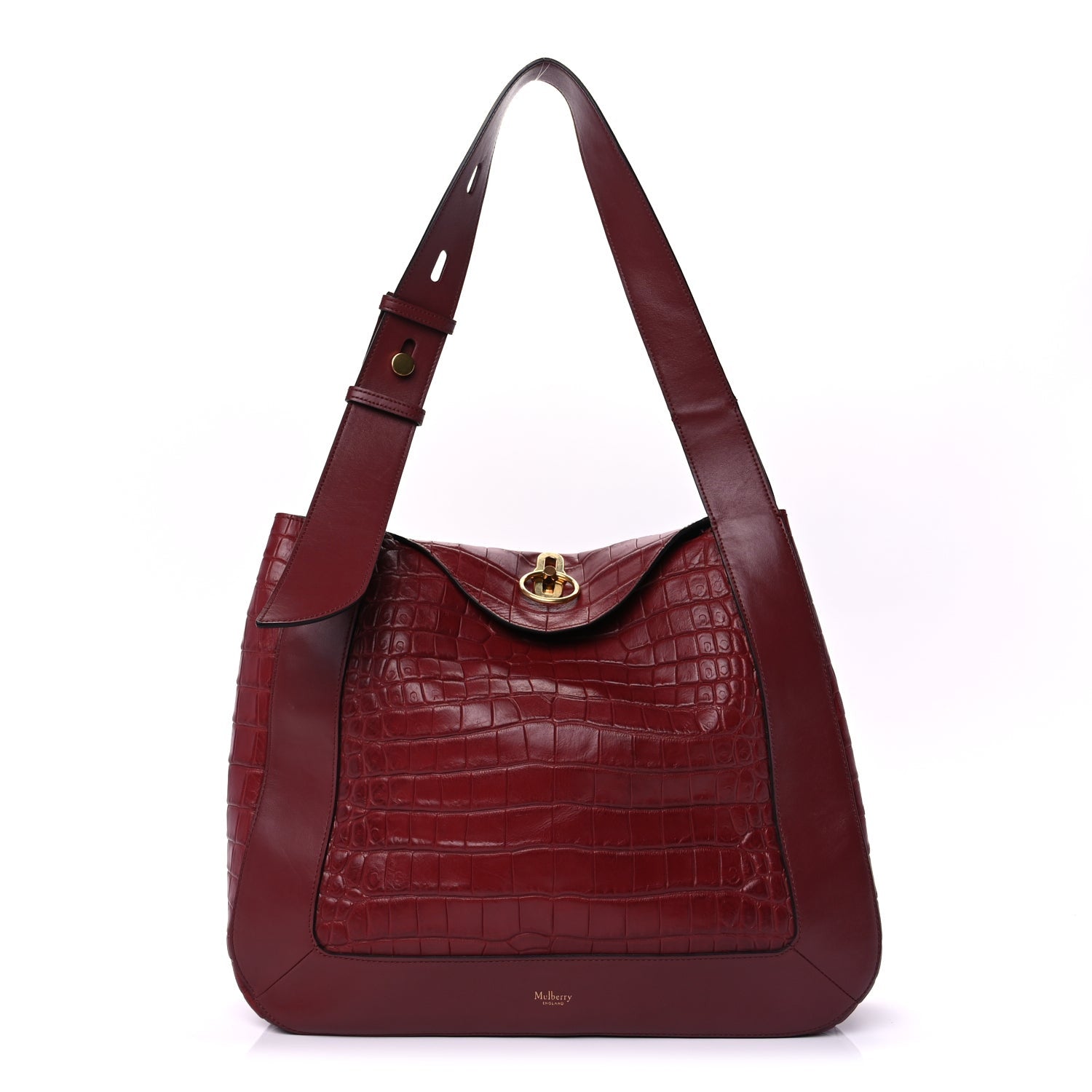 Mulberry Crocodile Embossed Calfskin Marloes Hobo Burgundy 1 of 8