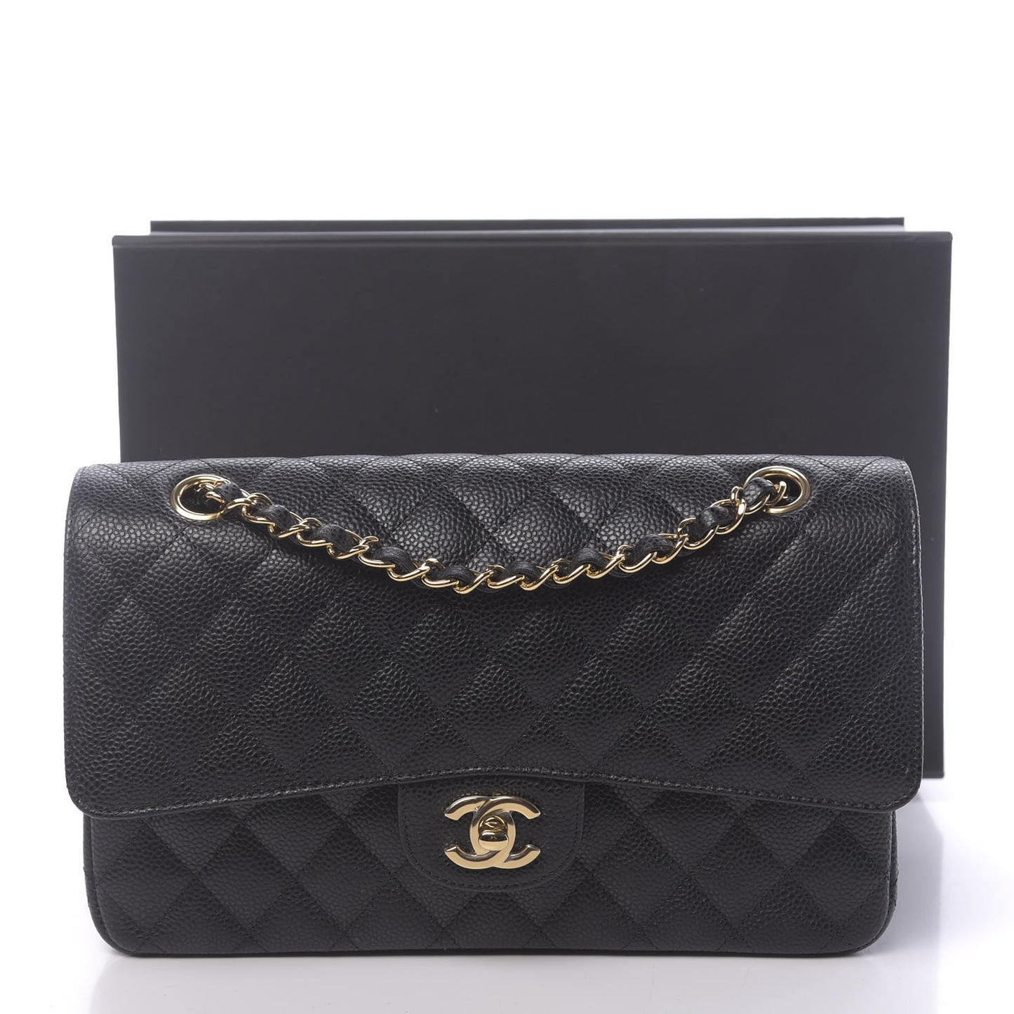 Caviar Quilted Medium Double Flap Black