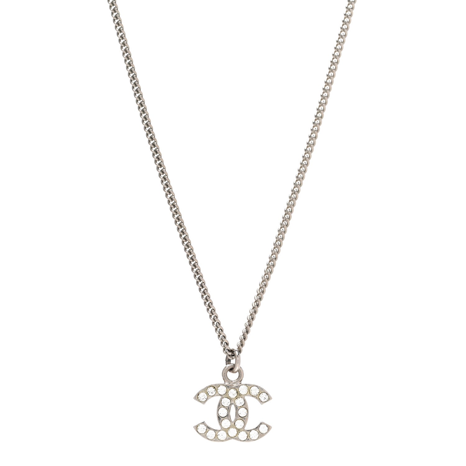 Chanel Crystal Timeless CC Necklace Silver 1 of 6