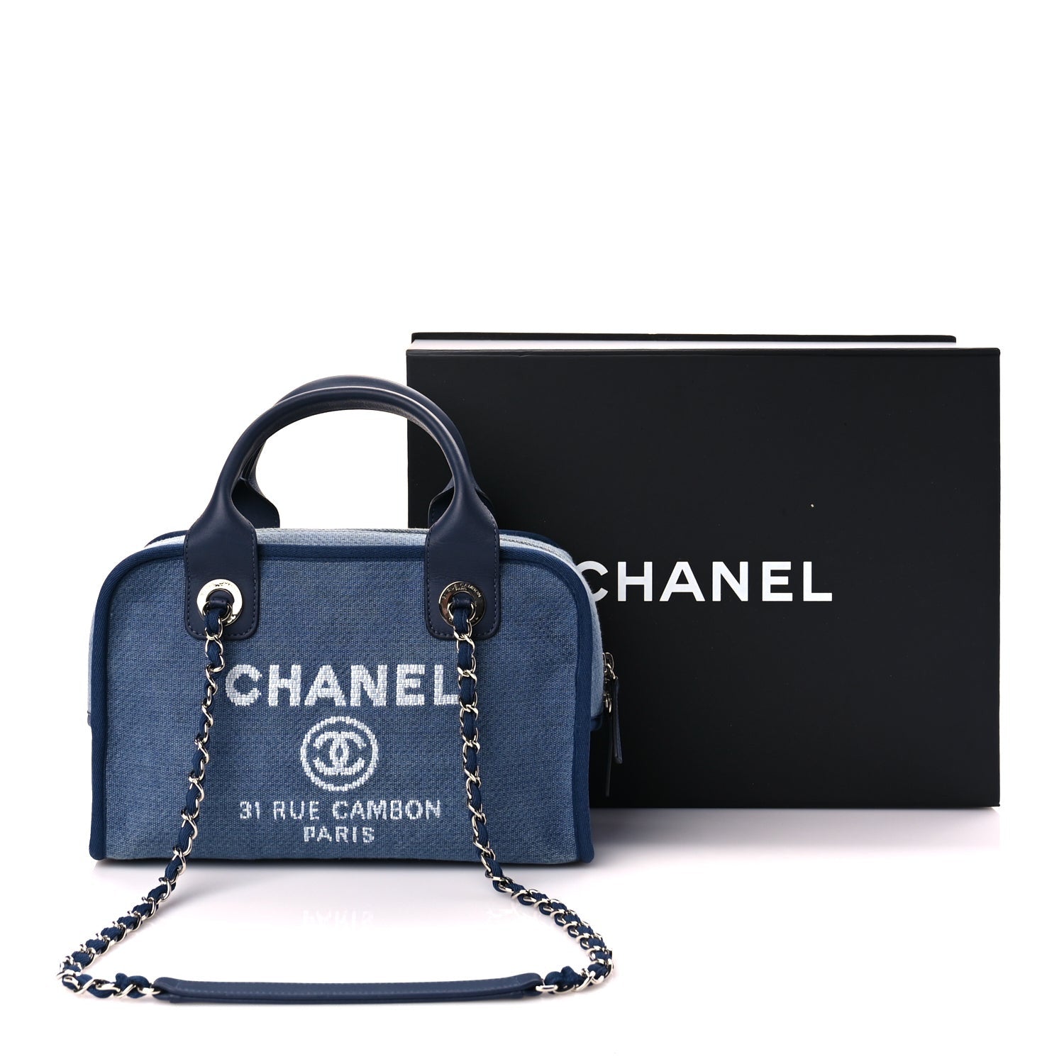 Chanel Canvas Deauville Small Bowling Bag Blue 10 of 10