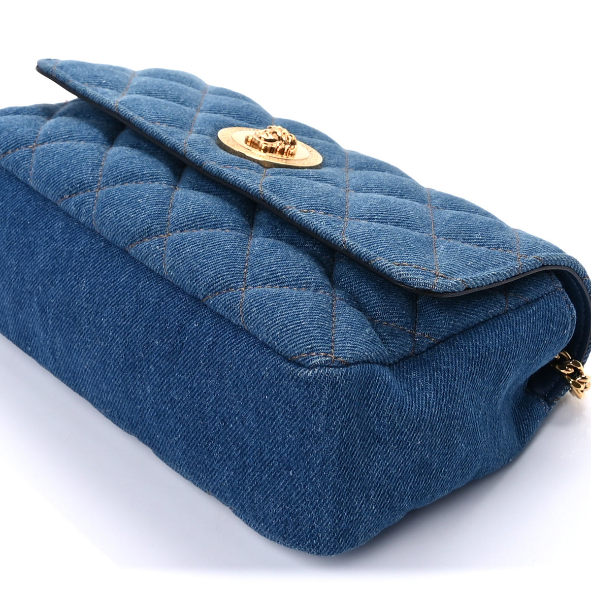 Denim Quilted La Medusa Small Shoulder Bag Blue