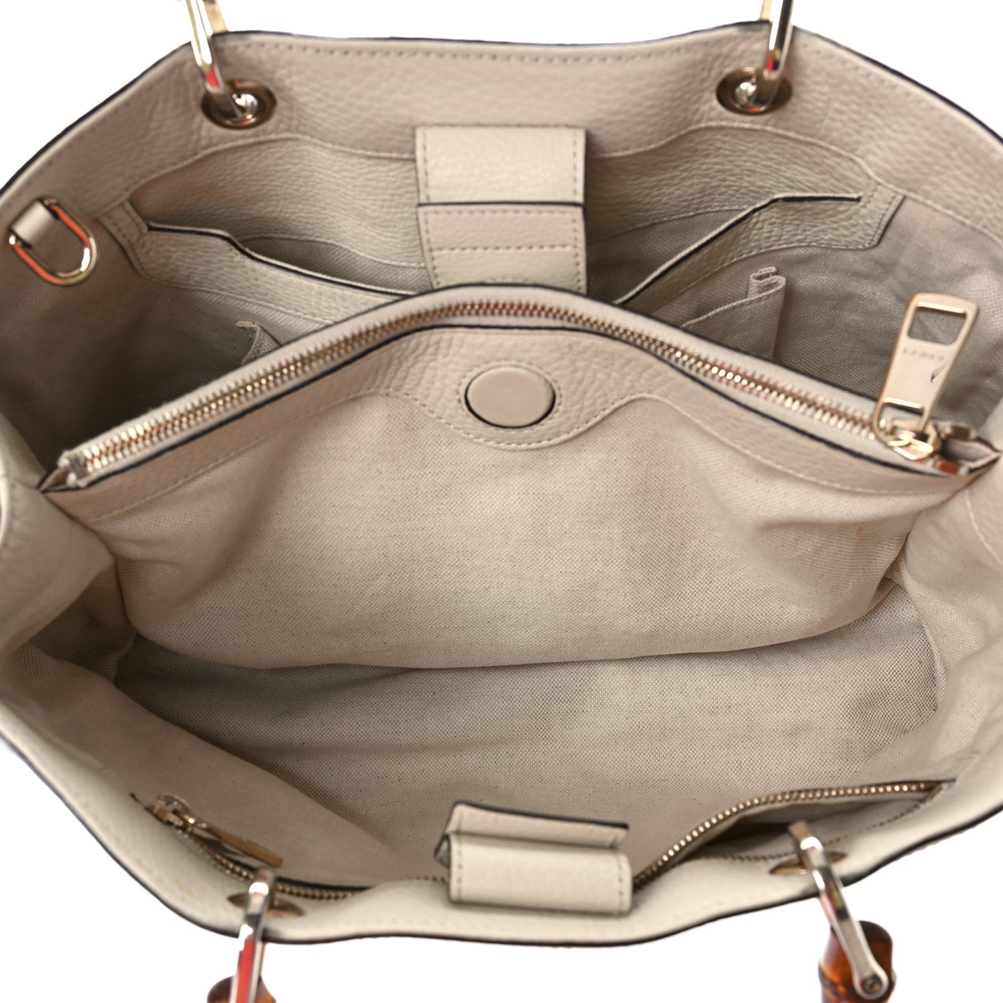 Pebbled Calfskin Medium Bamboo Shopper Tote Off White