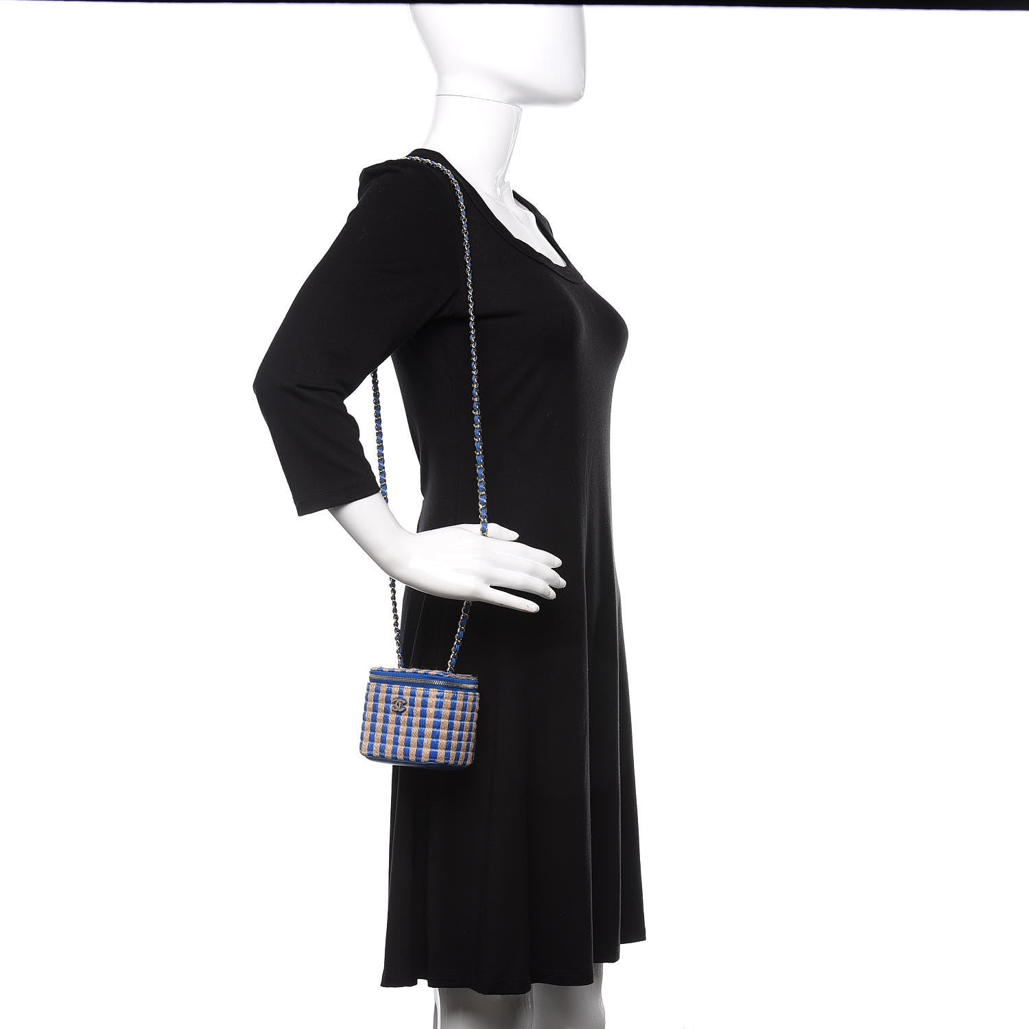 Chanel Raffia Jute Striped Mini Vanity Case With Chain Blue Beige 2 of 11