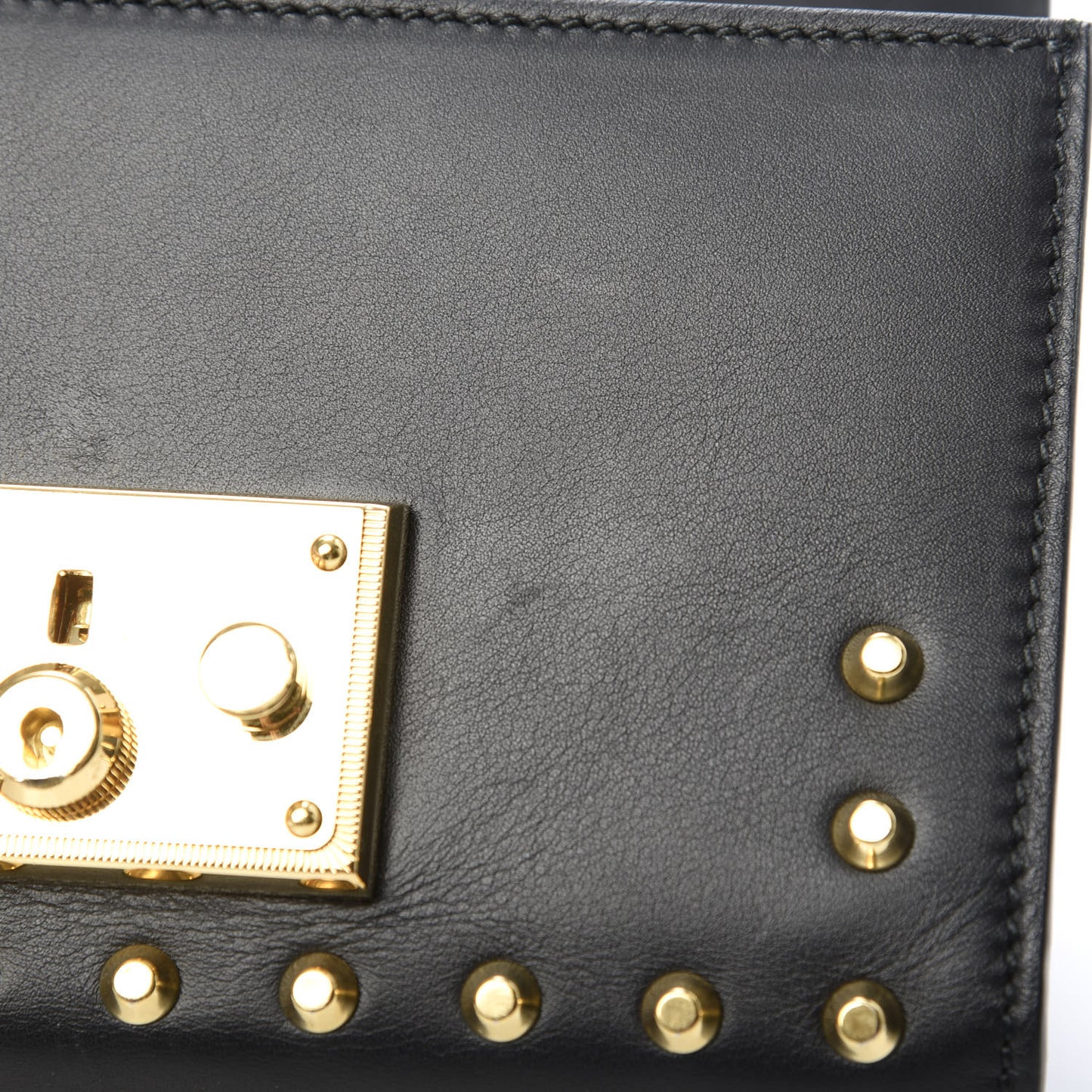 Calfskin Studded Small Padlock Shoulder Bag Black