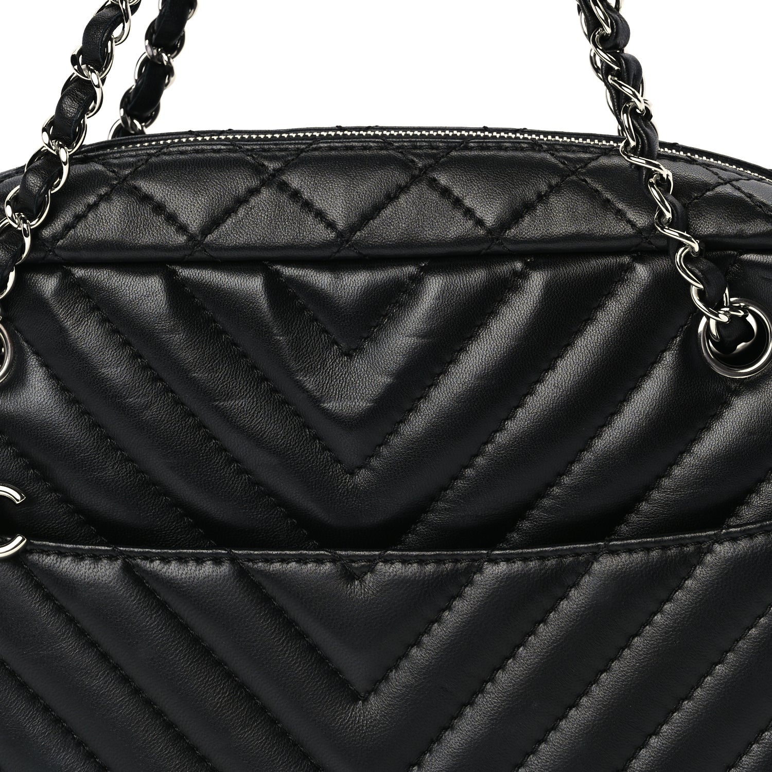 Chanel Lambskin Chevron Quilted Camera Case Black 7 of 9