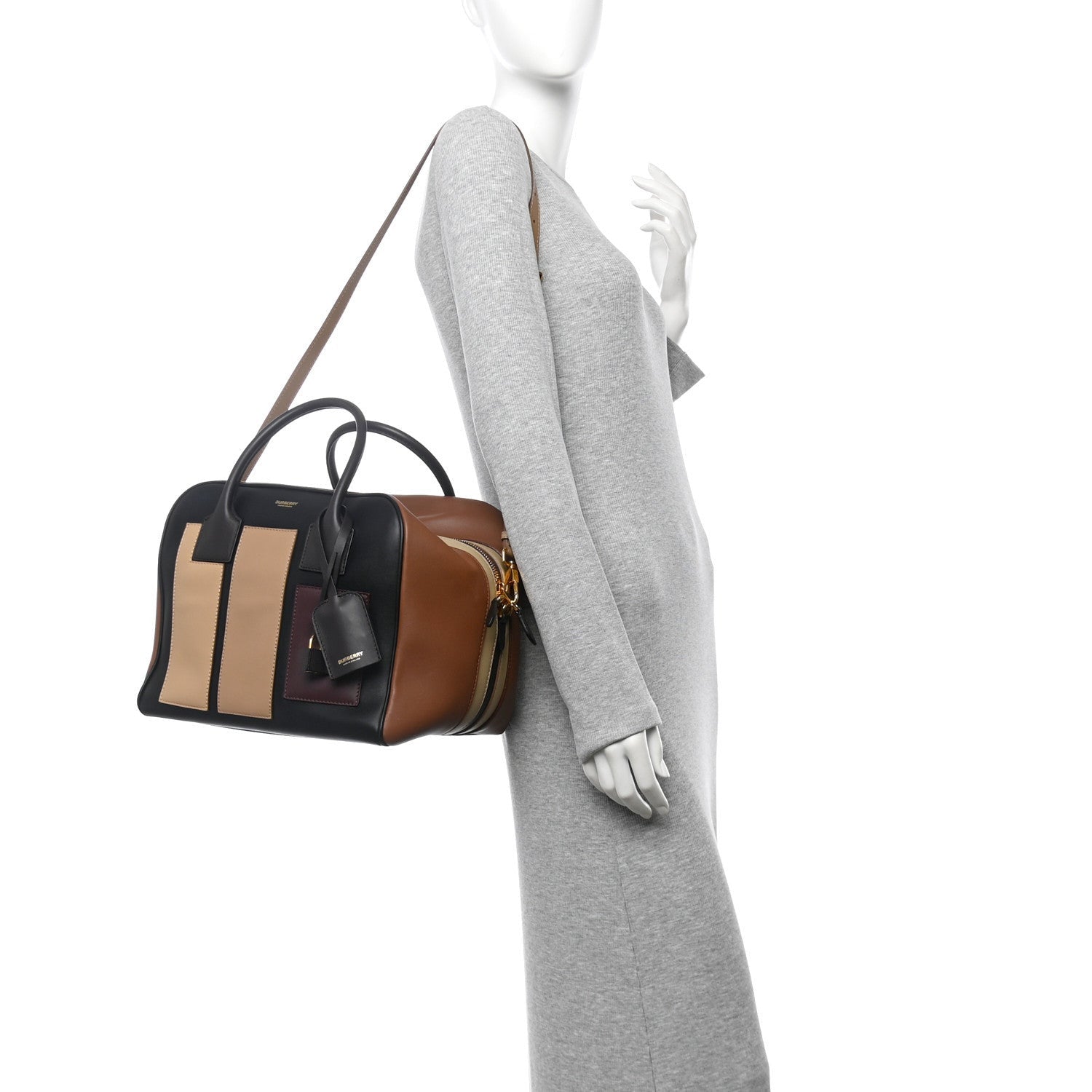 Burberry Smooth Calfskin Paneled Medium Cube Bowling Bag Black 2 of 7