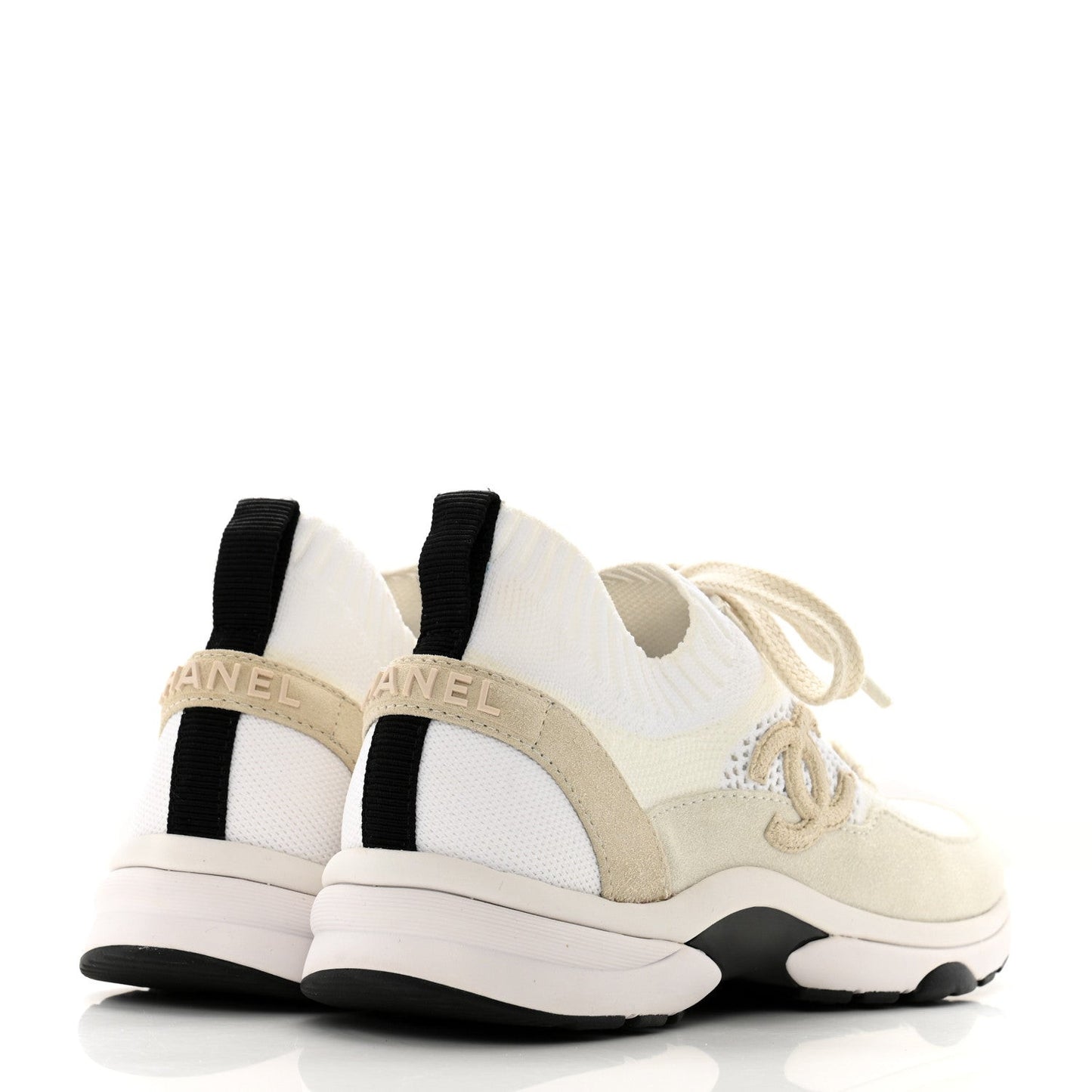 Mesh Suede Fabric Womens CC Sneakers 36 White Ivory Light Beige