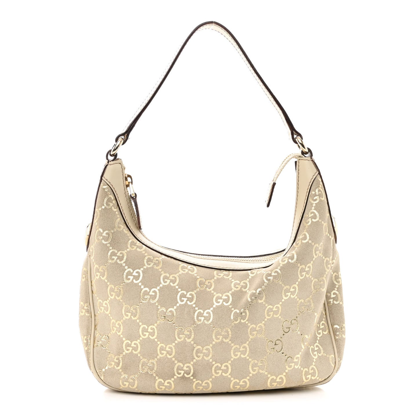 Suede GG Monogram Small Charmy Hobo Off White Gold