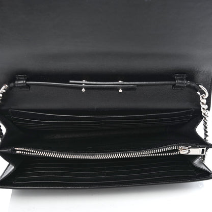 Saint Laurent Calfskin Crocodile Embossed Monogram Chain Wallet Black 4 of 4