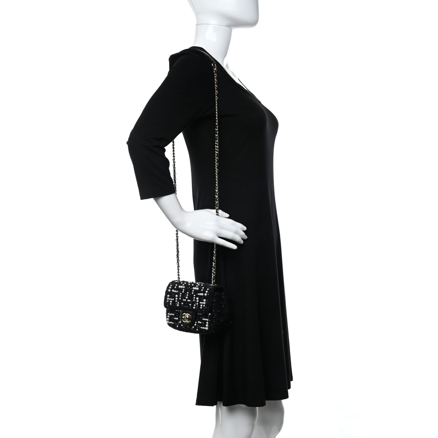 Tweed Pearl Mini Cosmos Flap Black